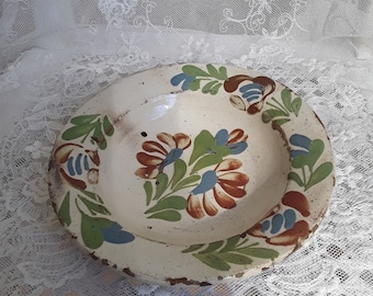 Antique TRANSYLVANIA ceramic bowl floral decor hand-painted earthenware rarity vintage brocante collectible 19th century
