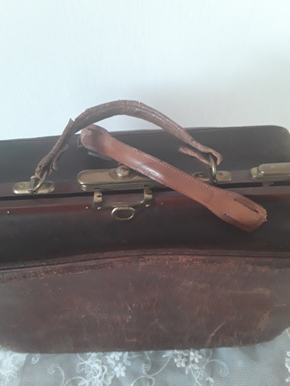 Antique leather bag doctor bag midwife case glads… - image 6