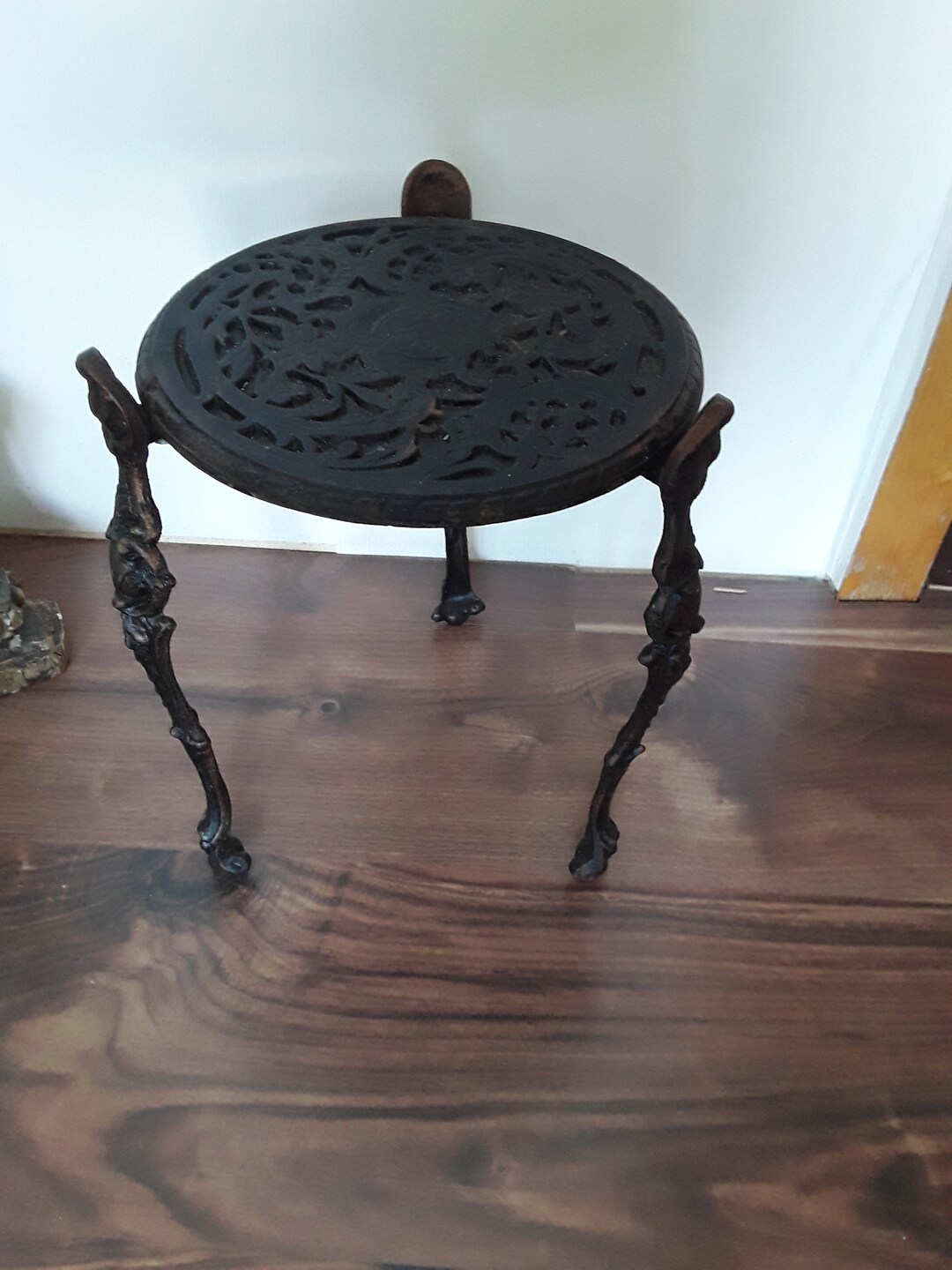 Old Cast Iron Stool Flower Stool Richly Decorated Floral Motif Etsy