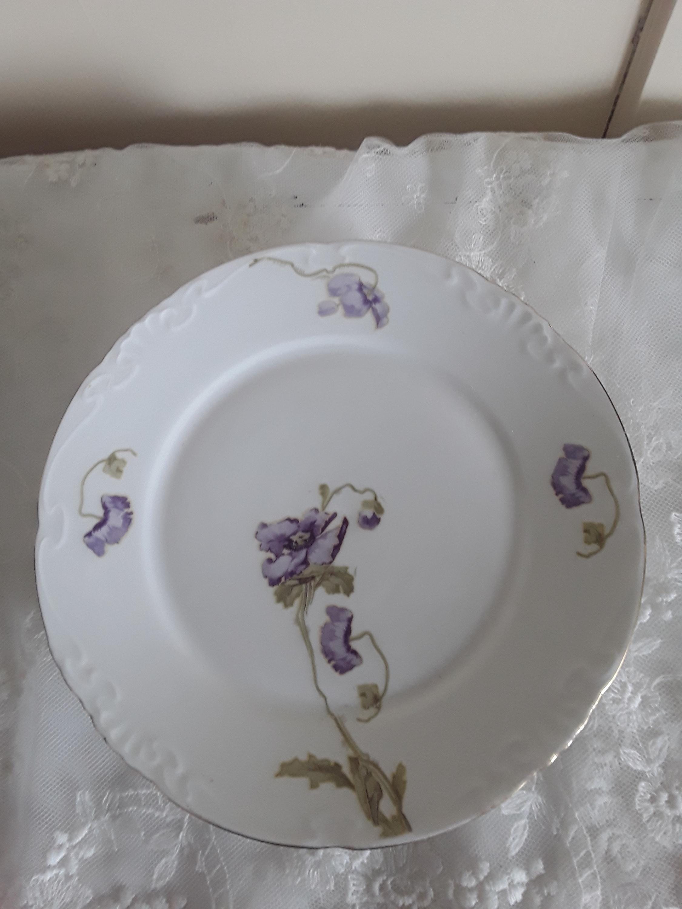 5 antique dinner plates porcelain plates with iris flower decoration relief menu plates dining tableware Art Nouveau vintage brocante country house chic
