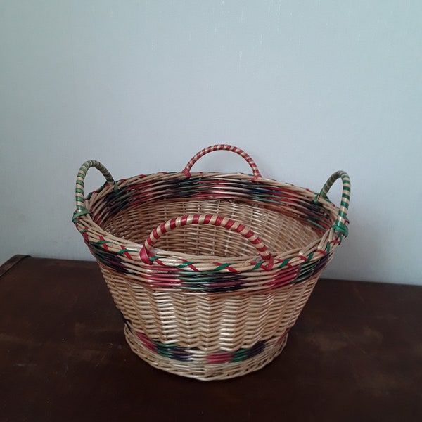 old colored wicker basket wicker basket handmade egg basket sewing basket harvest basket boho storage vintage boudoir brocante decoration