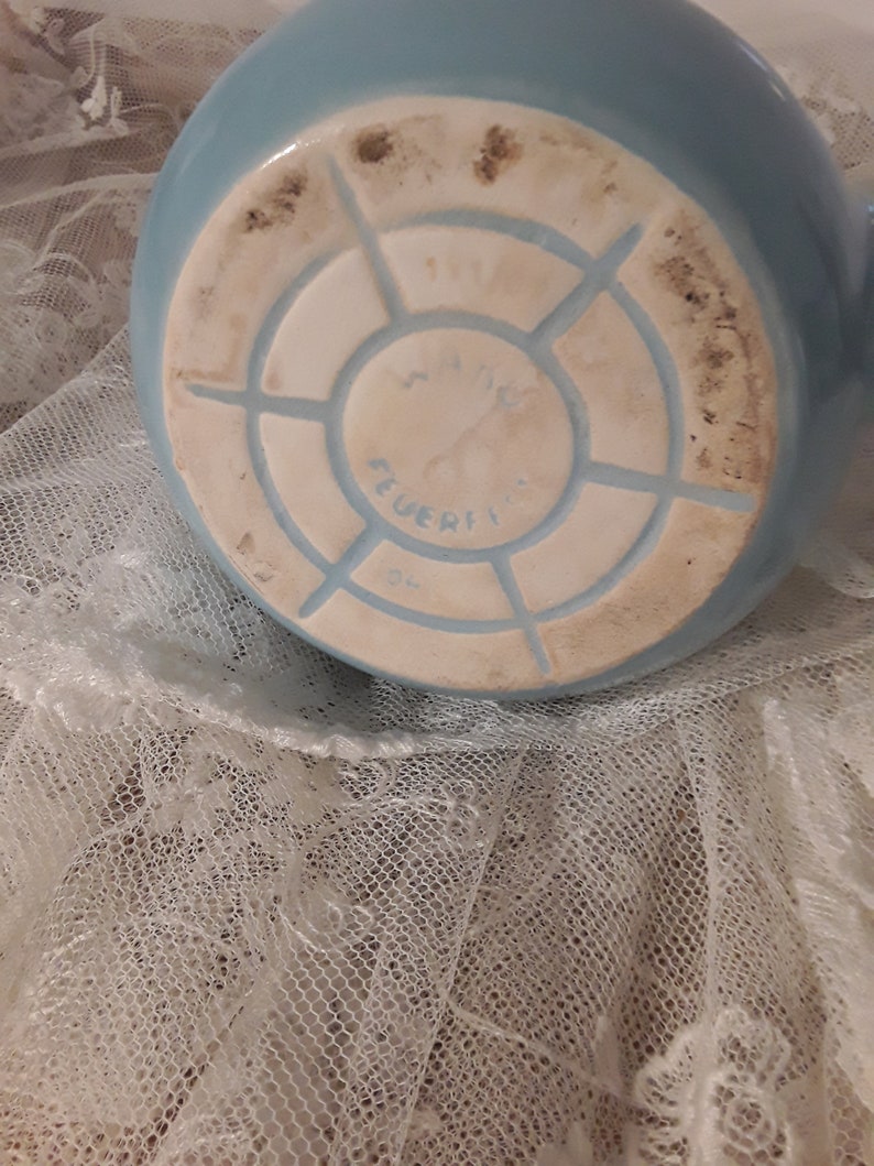 Alte Teekanne Kaffeekanne Pastellblau Steingut Keramik Kanne Kännchen 0,7 Liter feuerfester Boden WAKU 50er Jahre Vintage Shabby Brocante Bild 5