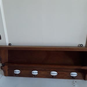 Antique kitchen shelf with enamel signs towel holder original natural wood kitchen board Victorian Shabby Vintage Brocante country house decoration