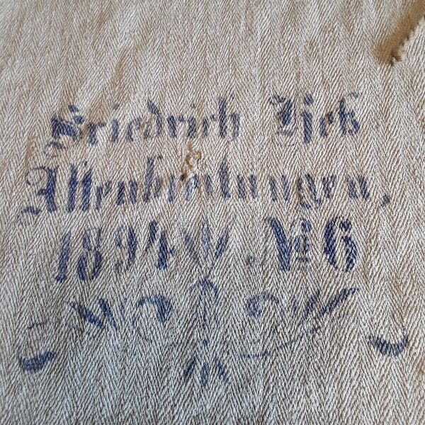 Antique linen sack, " 1894" , grain bag, handwoven *fishbone pattern* labeled,flour sack ,German Grainsack, Brocante, Vintage