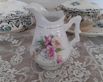 Vecchia brocca per il latte in porcellana brocca per il latte decorazione floreale rosa in rilievo dipinta a mano in stile vittoriano vintage boudoir brocante decorazione antica