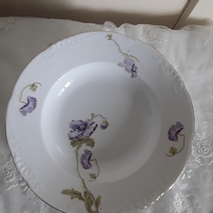 5 antique soup plates porcelain plates with iris flower decoration menu plates dining tableware Art Nouveau Victorian Vintage Brocante country house kitchen