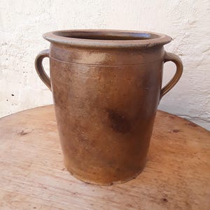 Antique confit pot, clay pot, redware cabbage pot, large 7 1/2 liter storage pot with handles, farmhouse pottery, rustic vintage, brocante, country house decoration
