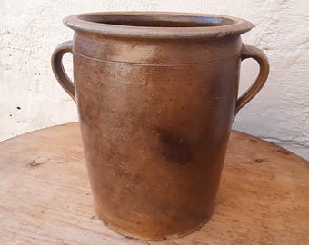 Antique stone pot clay pot with handles pottery redware cabbage pot 7 liter confit pot farmhouse ceramic planter vintage brocante country house decoration