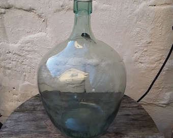 antiker Weinballon Türkisfarbe Glasballon Demijohn Boho Vase Bodenvase Loft Industrie Vintage Boudoir  Brocante Dekoration