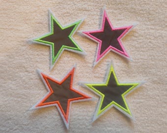 Set of 3 reflective star appliqués with neon