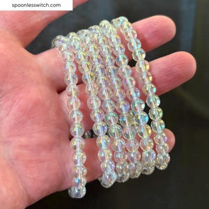 Angel Aura Quartz Gemstone Stretch Bracelets 7.5 Inches, 6mm Beads - Promotes Clarity and Peace