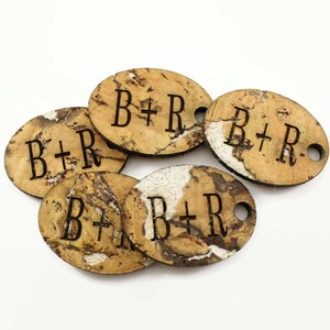 Pack of 10 personalized oval  cork tags. Oval tags. Natural cork tags. Tags. Tags for wedding. Cork tag. Wedding gift favor. Oval shape tags
