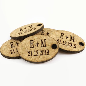 Pack of 10 personalized oval  cork tags. Oval tags. Natural cork tags. Tags. Tags for wedding. Cork tag. Wedding gift favor. Oval shape tags