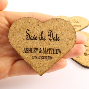 Pack of 5 save the date cards. Wedding save the date card. Cork save the date card. Heart save the date card. Save the date ideas