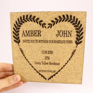 Pack of 5 wedding invitations from cork. Wedding invitations. Wedding invite. Wedding decors from cork. Cork invitations.