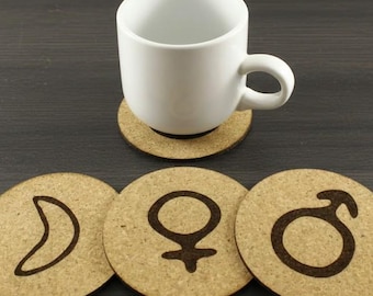 Set of 5 Planet Design Cork Coasters – Natural Astrology-Inspired Drink Mats
