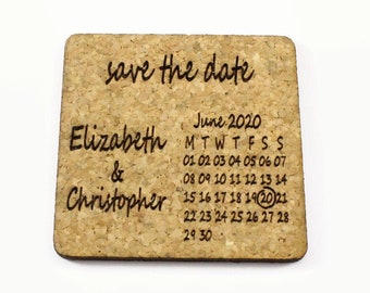 Pack of 5 save the date cards. Wedding save the date card. Cork save the date card. Square save the date card. Save the date ideas