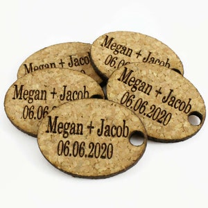 Pack of 10 personalized oval  cork tags. Oval tags. Natural cork tags. Tags. Tags for wedding. Cork tag. Wedding gift favor. Oval shape tags