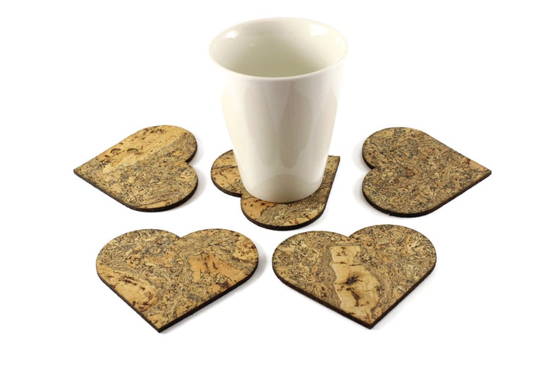 Pack of 5 Heart Cork Coasters. Cork Coaster. Coasters for Etsy