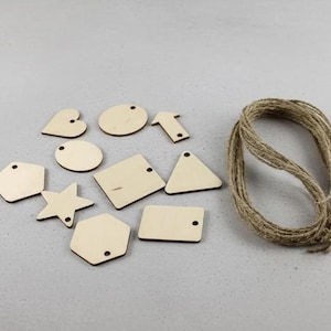 Lot de 10 pièces découpées en contreplaqué de bouleau - cercles, coeurs, étoile pour créations artisanales