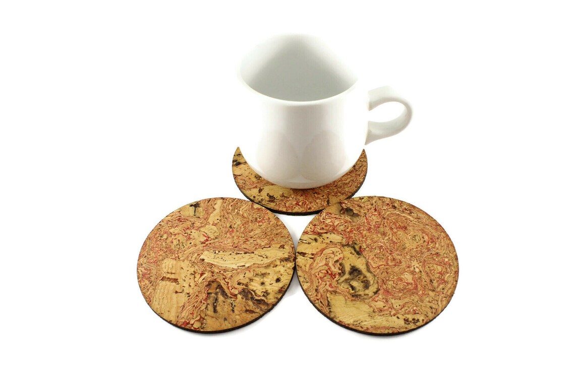 Pack of 5 Round Cork Coasters. Cork Coasters. Drink Coasters. Etsy