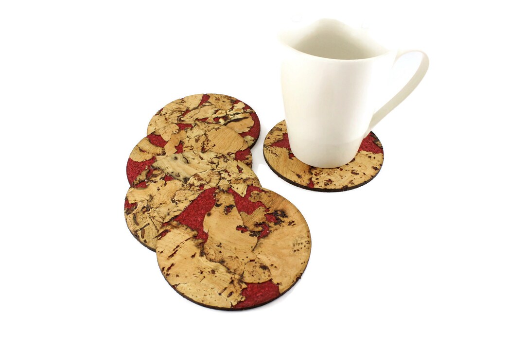 Set of 5 Cork Coasters. Laser Cork Coaster Set. Laser Cut Coaster Set