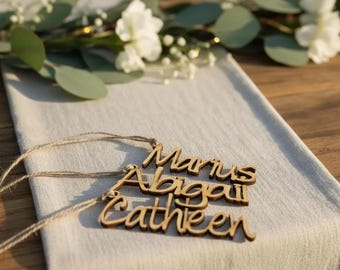 Custom Birch Wood Stocking Tags – Personalized Christmas Name Decor