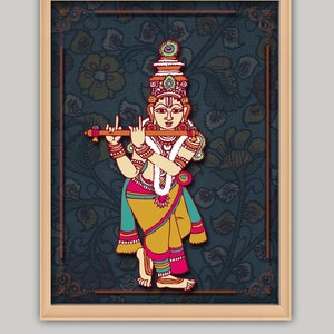 Printable Kalamkari Wall Art, Indian Art, Kalamkari Pattern Wallart, Krishna Walldecor, Instant Download,