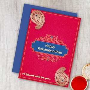 Druckbare Rakshabandhan Karte,Happy RakshaBandhan, Rakhi Wish,Paisley Motive,Rakhi Geschenkkarte,Für Bruder,Für Schwester,Sofortiger Download