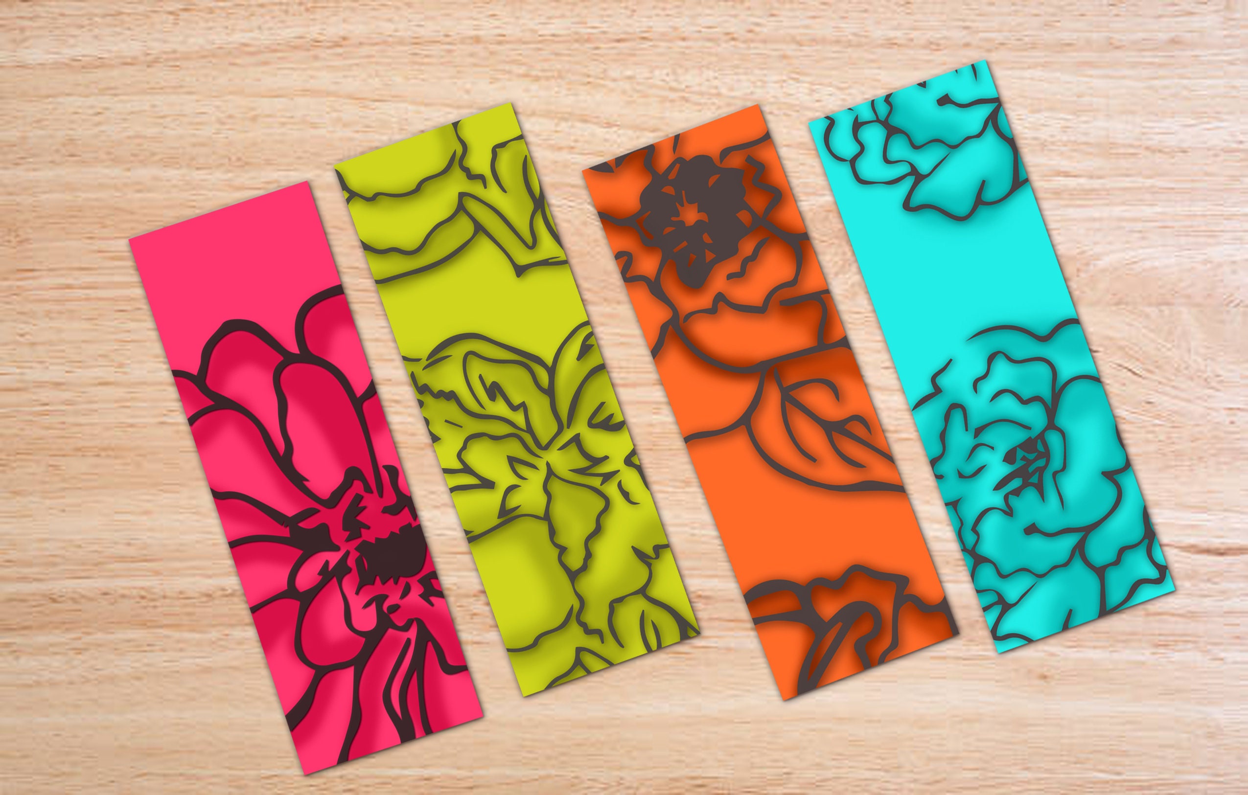 Printable Set of 4 Bookmarks Colorful Floral Pattern Etsy Ireland
