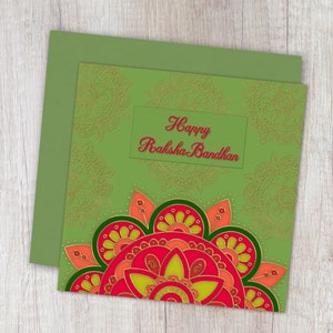 Tarjeta Rakshabandhan imprimible, Saludos Rakhi,Mandala Rakshabandhan Deseo,Para Hermano, Para Hermana,Descarga Instantánea