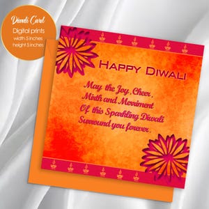 Printable Happy Diwali Card,Diwali greetings,Brightcolor Diwali Wish, Floral and Diya motifs,Indian Festival.Insatant Download