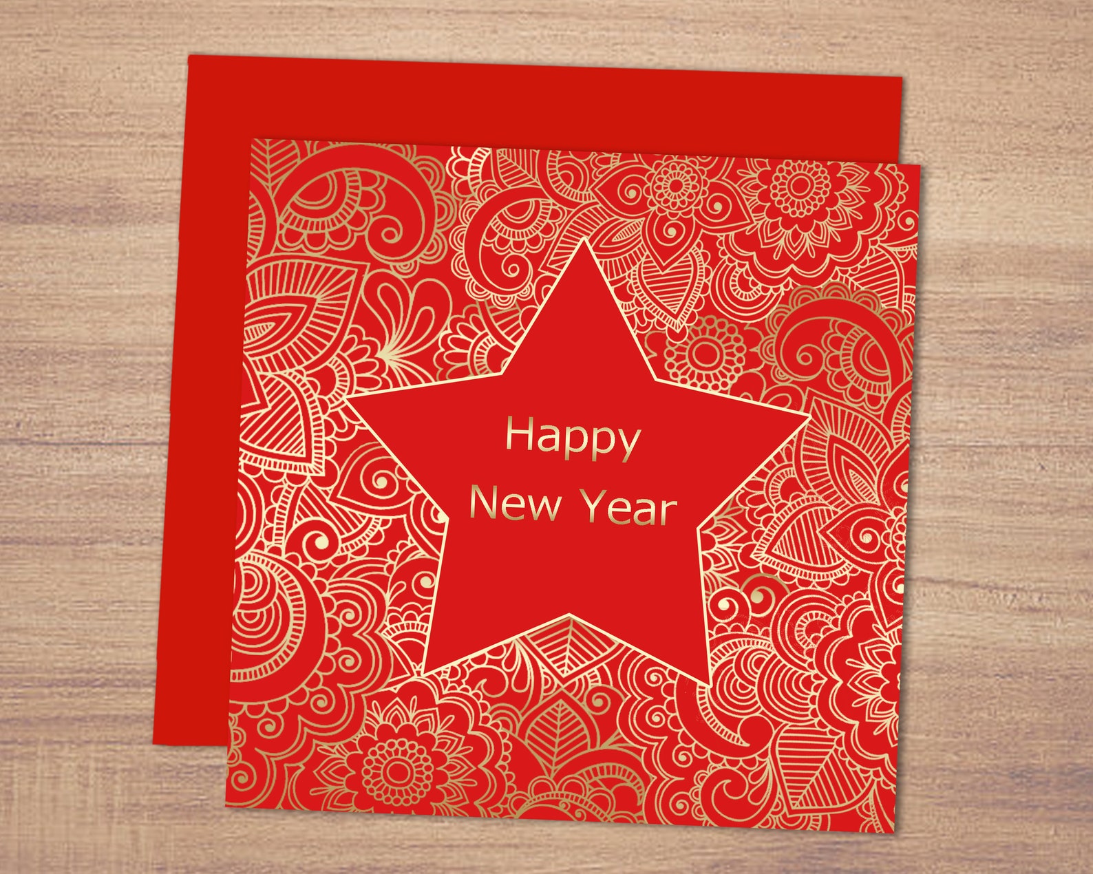 Happy New Year Card, Printable New Year Greetings, Bright Red New Year ...
