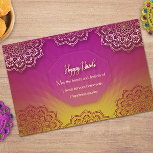 Happy Diwali Karte zum Ausdrucken, Diwali Grüße, Diwali Wunsch, goldene Blumen Diwali Karte, INSTANT DOWNLOAD.