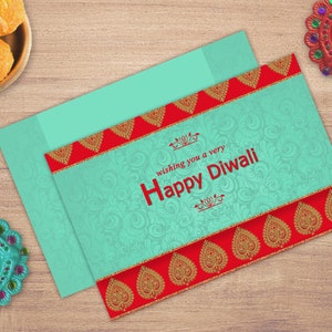 Printable Happy Diwali Card with Envelope Template, Diwali Greetings, DIY Diwali card diy Envelope,Motif Design Diwali Wish,INSTANT DOWNLOAD