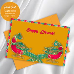 Happy Diwali Card, Printable Diwali Card, Peacock Art card,Indian festival, Bright Diwali greetings,Digital Download