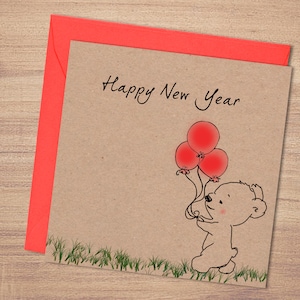 Druckbare Neujahrskarte, Neujahrsgrüße, Süße Kleine Teddy Neujahrswünsche, Neujahrsgrußkarte, Digitaldruck