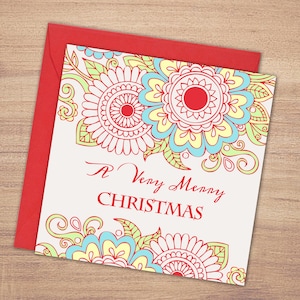 Biglietto stampabile di buon Natale, auguri di Natale, bellissimo augurio natalizio floreale, biglietto di auguri di buon Natale, download digitale
