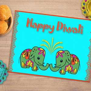 Druckbare glücklich Diwali Karte, Diwali Grußkarte, niedlichen Diwali Wunsch, Instant Download