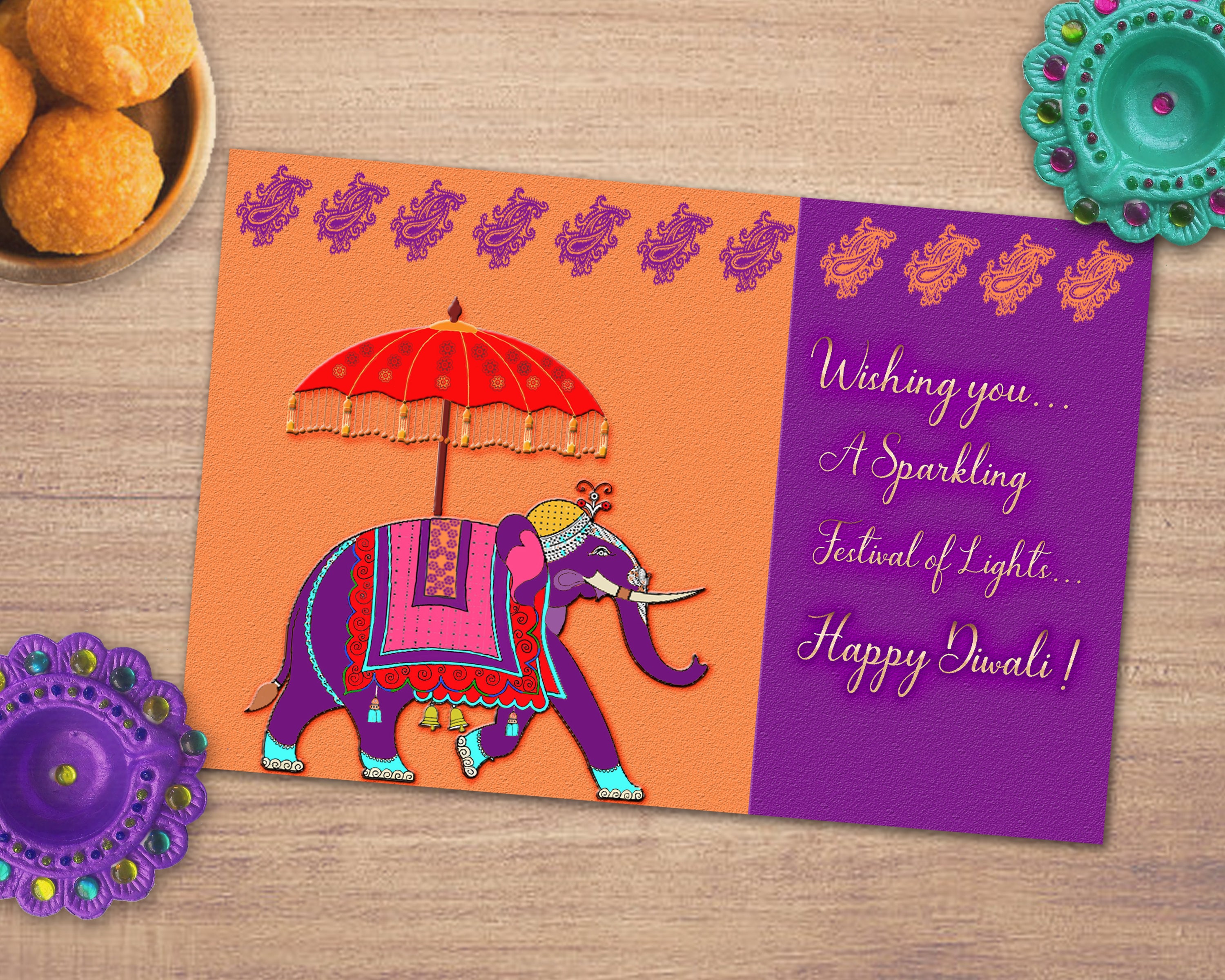 Printable Happy Diwali Card Diwali WishGreeting card Purple Etsy