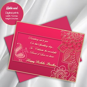 Printable Raksha Bandhan Card, Happy Raksha Bandhan Wish,Traditional Golden Motifs Card,For Brother,For Sister,Instant Download