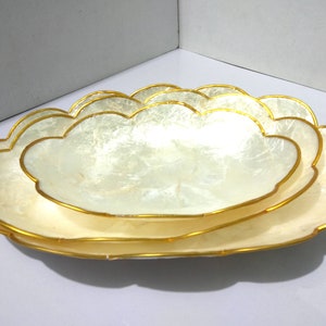 Oblong-shaped Capiz Shell Plate Set Made in Philippines, Decorative Plates, Filipino Gifts, Souvenir gift ideas, Unique gift for her,