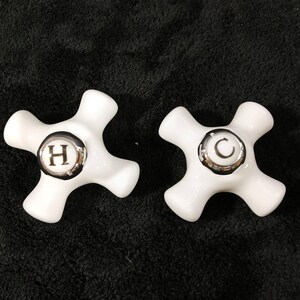 Vintage Porcelain Hot and Cold Faucet Knobs, Bathroom Bathtub Sink Water Taps Cross Handle with Chrome Cap, Victorian Style Plumbing Parts