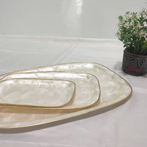 Capiz Rounded Corners Long Trays Set of 3 Made in Philippines, Windowpane Oysters Decorative Tray Set, Philippines Souvenir, Filipino Gifts