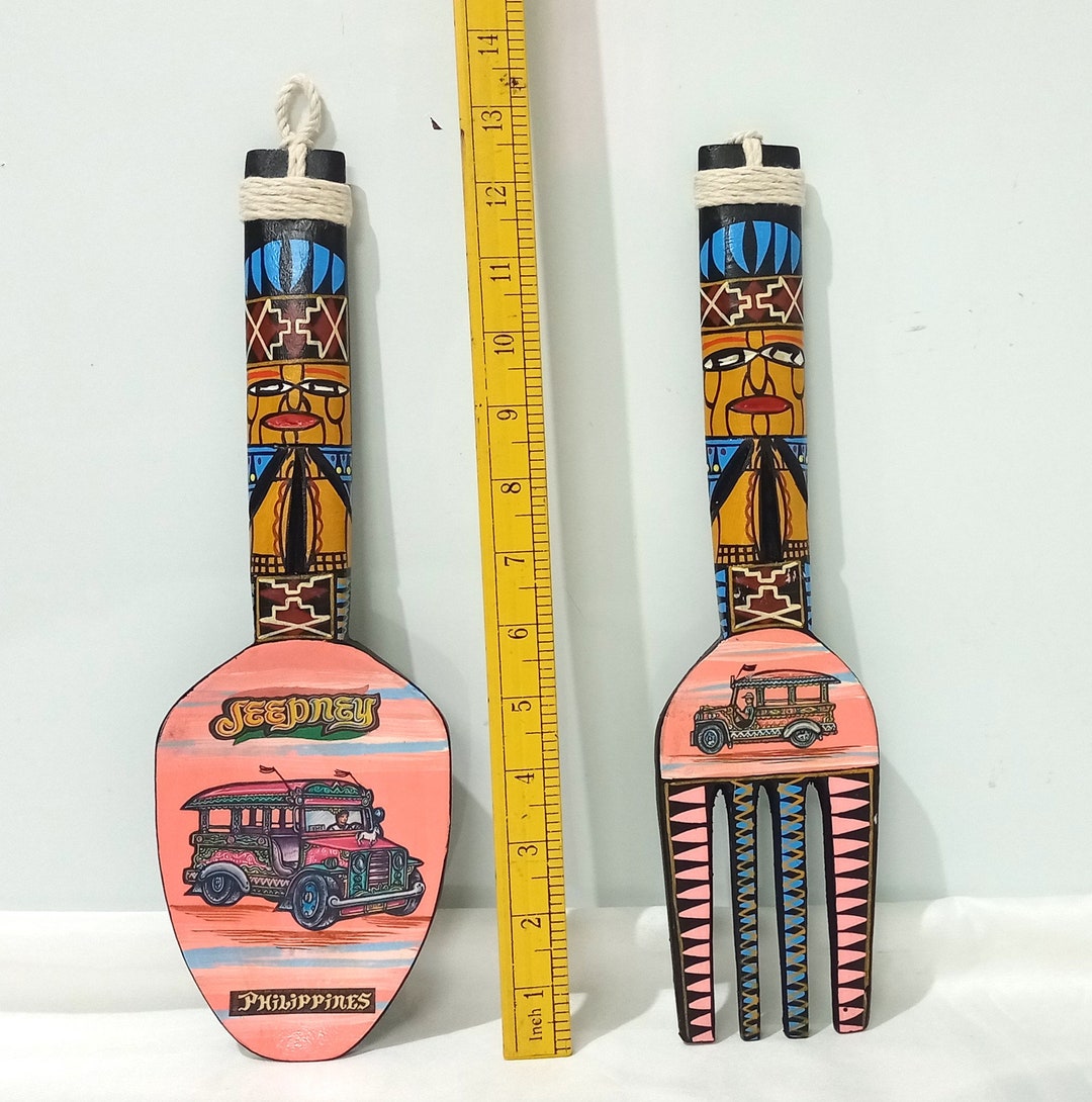 Wooden Spoon and Fork Jeepney Design Made in Philippines, Hand Painted