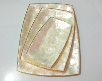Capiz Shell Long Trays Set of 3 Made in Philippines, Windowpane Oysters Decorative Tray Set, Philippines Souvenir, Filipino Gifts