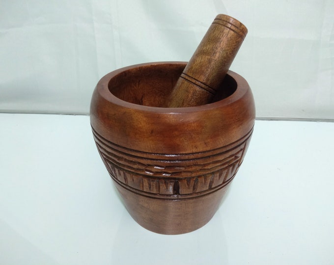 Wooden Pestle and Mortar Made in Philippines, Carved Pestle and Mortar