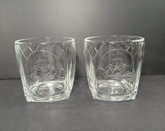 Vintage Crown Royal Cathedral Raised Logo and Pattern Square Base Cocktail Whiskey Glasses Set of 2, Collectible Barware, Classic Glassware