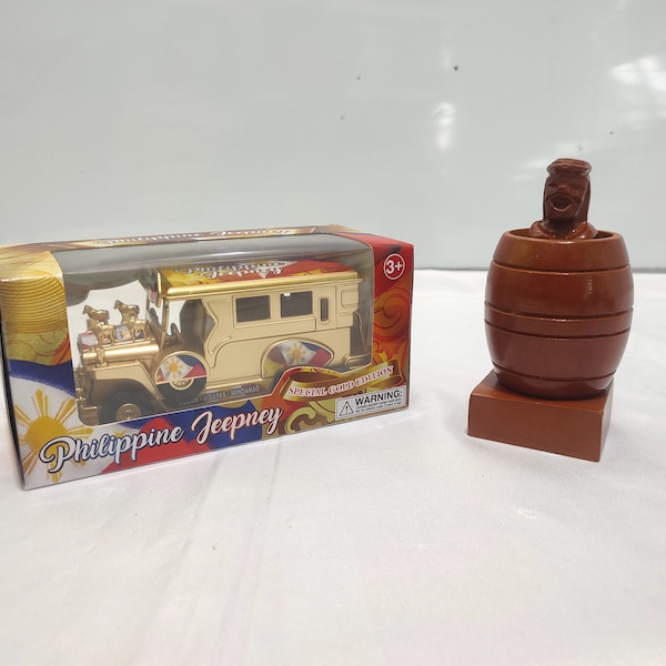 Gold Edition Philippine Jeepney Die-Cast Metal Toy and Small Barrel Man Bundle Deals Made in Philippines, Bundle Gift Set, Filipino Gifts