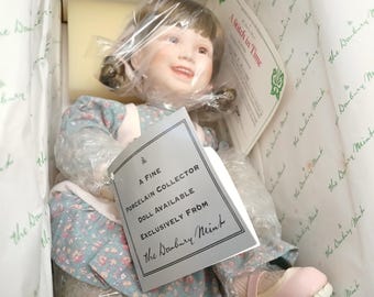 Danbury Mint The Story Book Doll Collection &quot;A Stitch in Time&quot; Porcelain Doll by Judy Belle Original Packaging, 1980s Vintage Porcelain Doll